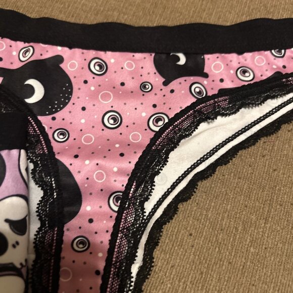 Morvia 3pk lace trim Skater goth Emo Bikini panties Large plus size skulls Pink - Picture 5 of 12